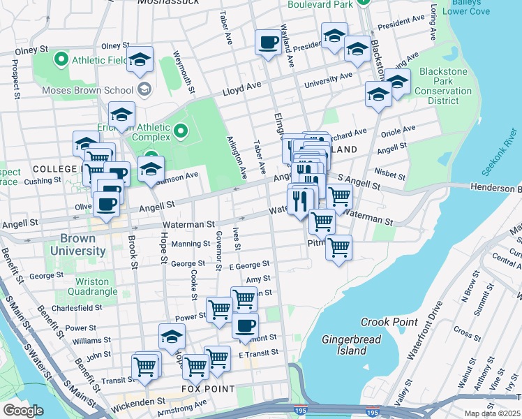 map of restaurants, bars, coffee shops, grocery stores, and more near 272 Gano Street in Providence