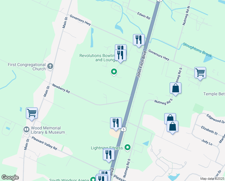 map of restaurants, bars, coffee shops, grocery stores, and more near 62 Colony Road in South Windsor