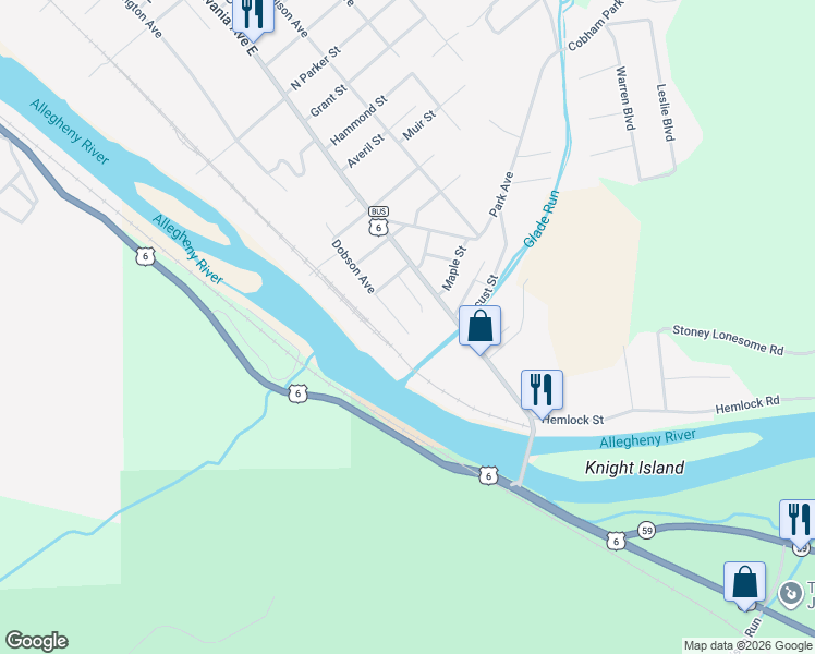 map of restaurants, bars, coffee shops, grocery stores, and more near 16 Marrer Street in Warren