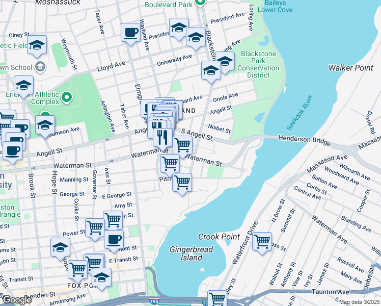 map of restaurants, bars, coffee shops, grocery stores, and more near 172 Medway Street in Providence