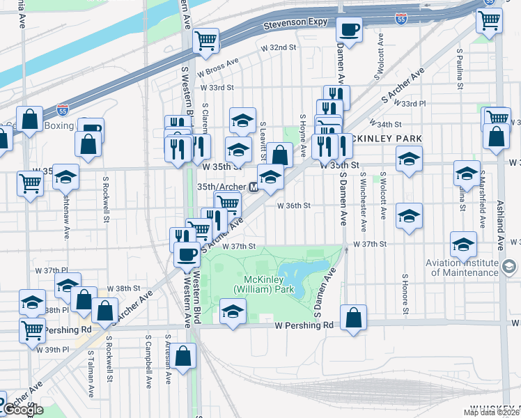 map of restaurants, bars, coffee shops, grocery stores, and more near in Chicago