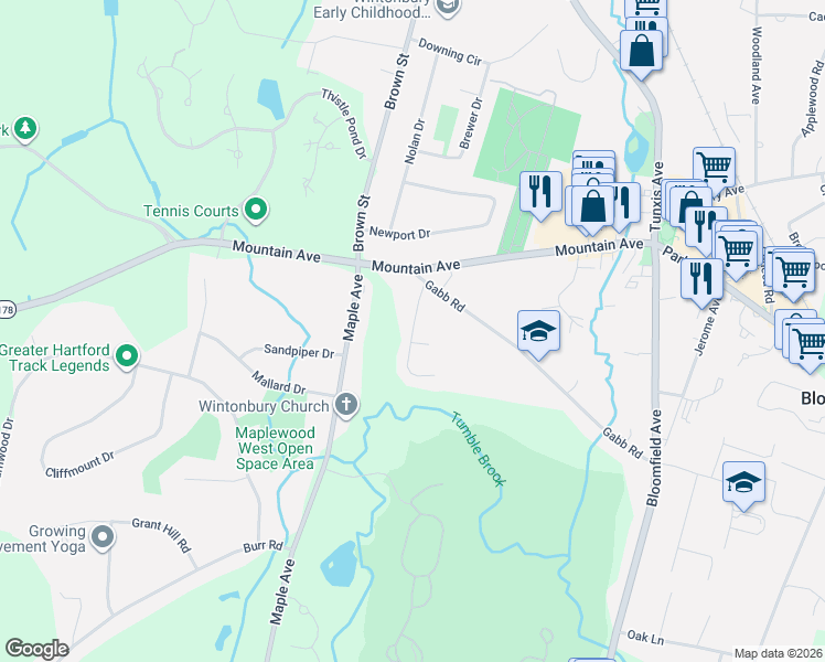map of restaurants, bars, coffee shops, grocery stores, and more near Puritan Drive in Bloomfield
