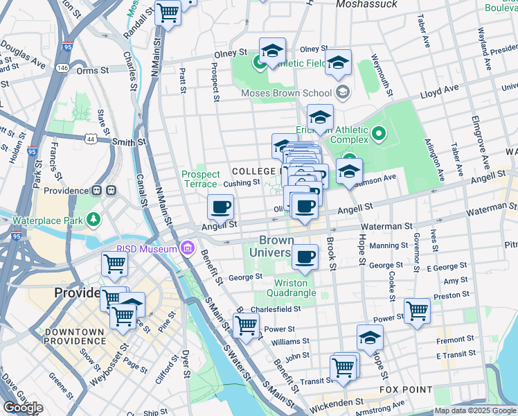 map of restaurants, bars, coffee shops, grocery stores, and more near in Providence
