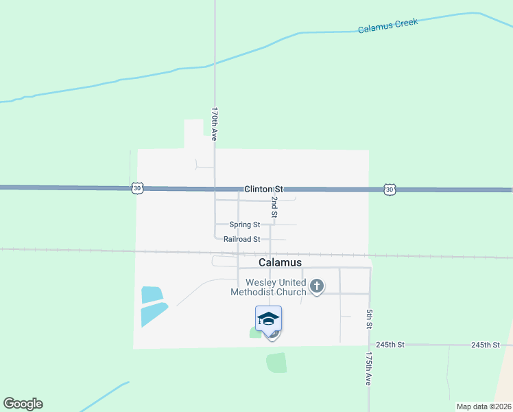 map of restaurants, bars, coffee shops, grocery stores, and more near 210 Clinton Street in Calamus