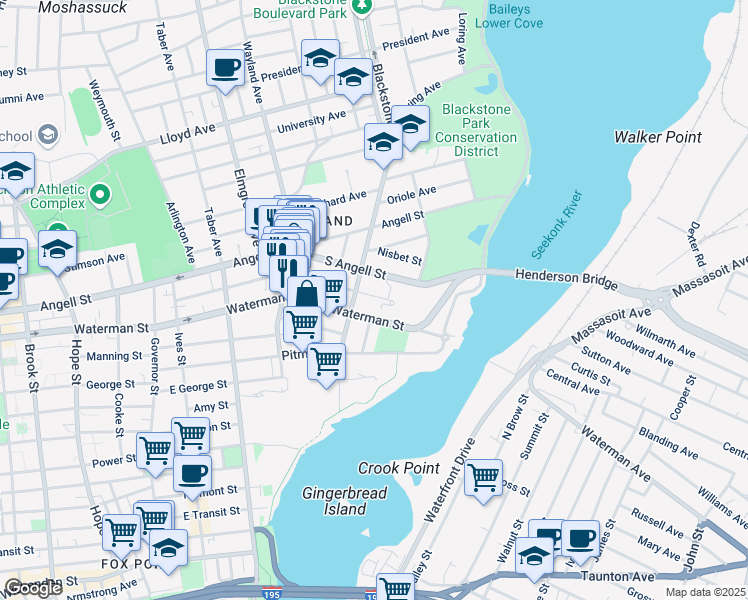 map of restaurants, bars, coffee shops, grocery stores, and more near 163 Butler Avenue in Providence