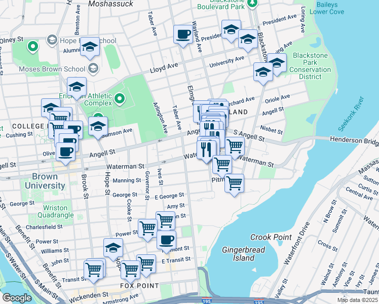 map of restaurants, bars, coffee shops, grocery stores, and more near 272 Gano Street in Providence