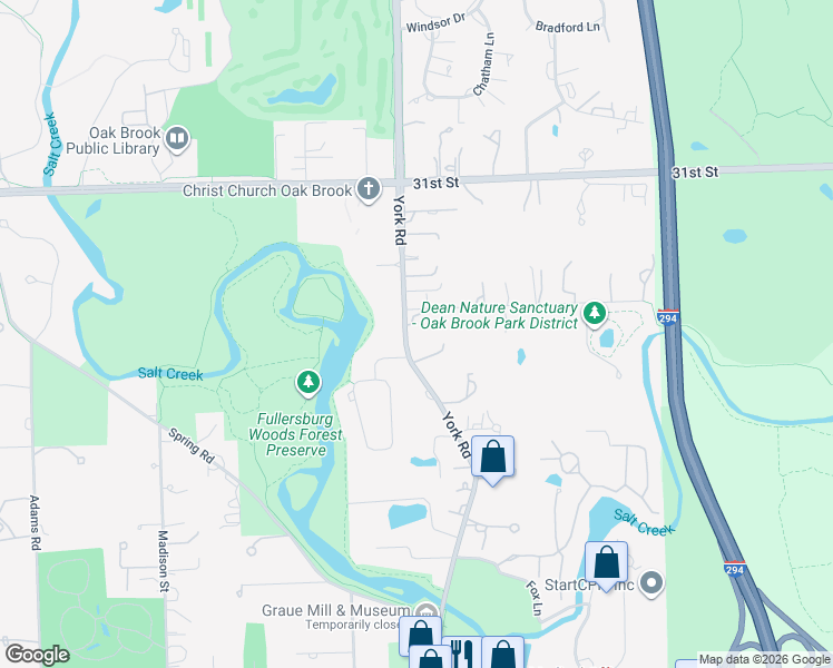 map of restaurants, bars, coffee shops, grocery stores, and more near 3305 York Road in Oak Brook