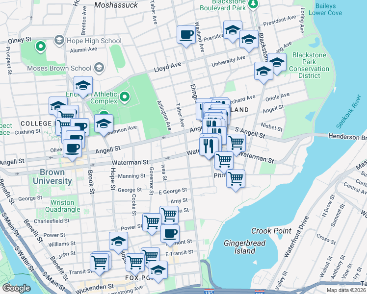 map of restaurants, bars, coffee shops, grocery stores, and more near 272 Gano Street in Providence