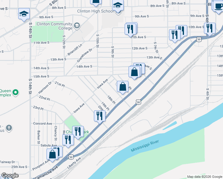 map of restaurants, bars, coffee shops, grocery stores, and more near 212-266 17th Place in Clinton