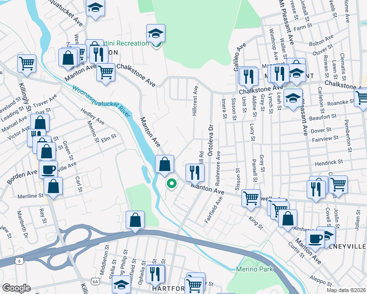 map of restaurants, bars, coffee shops, grocery stores, and more near 40 Ridgeway Avenue in Providence