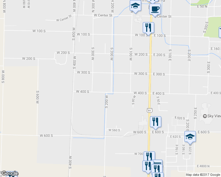map of restaurants, bars, coffee shops, grocery stores, and more near 389 South 200 West in Smithfield