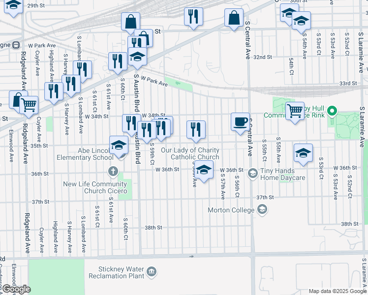 map of restaurants, bars, coffee shops, grocery stores, and more near in Cicero