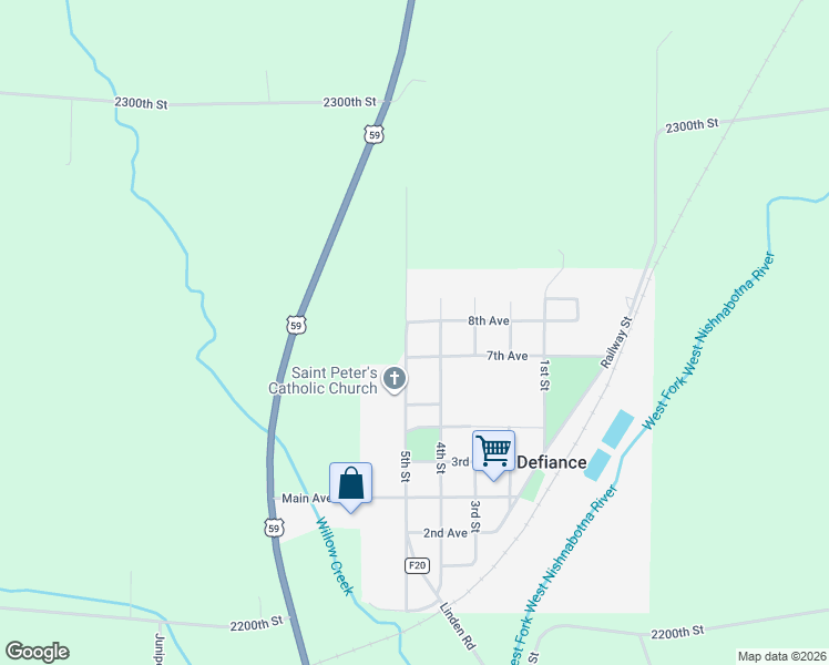 map of restaurants, bars, coffee shops, grocery stores, and more near 706 5th Street in Defiance