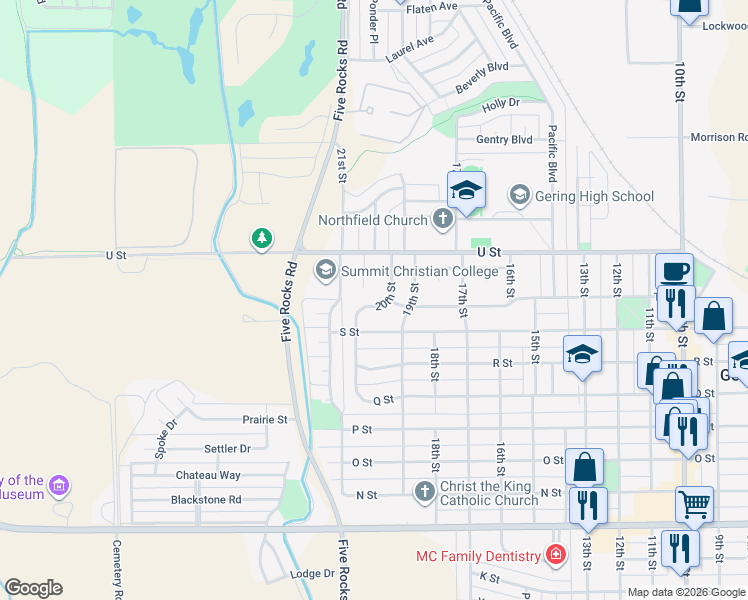 map of restaurants, bars, coffee shops, grocery stores, and more near 1975 20th Street in Gering