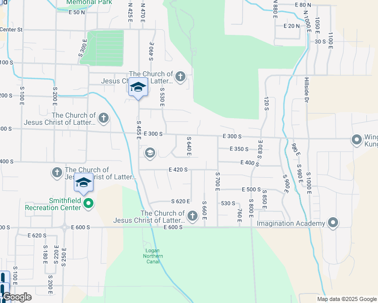 map of restaurants, bars, coffee shops, grocery stores, and more near South 640 East in Smithfield