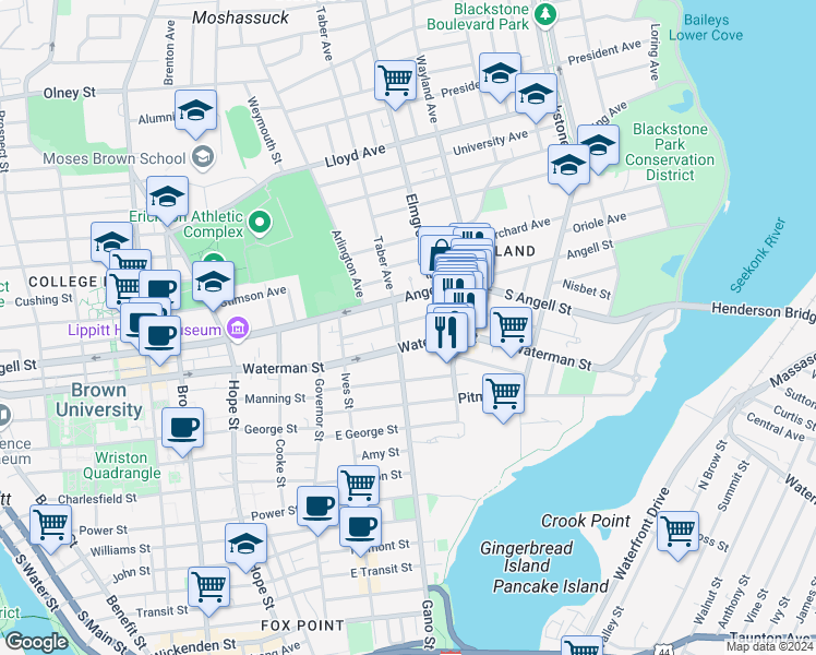 map of restaurants, bars, coffee shops, grocery stores, and more near 272 Gano Street in Providence