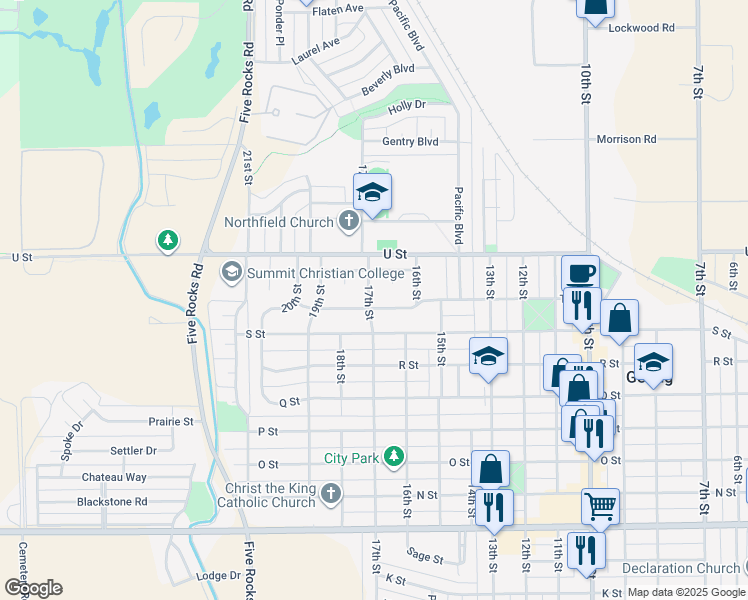 map of restaurants, bars, coffee shops, grocery stores, and more near 2000 17th Street in Gering
