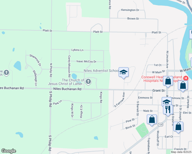 map of restaurants, bars, coffee shops, grocery stores, and more near 1297 Missions East Drive in Niles