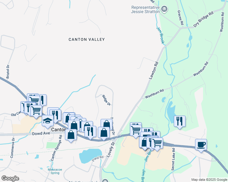 map of restaurants, bars, coffee shops, grocery stores, and more near 35 Trailsend Drive in Canton