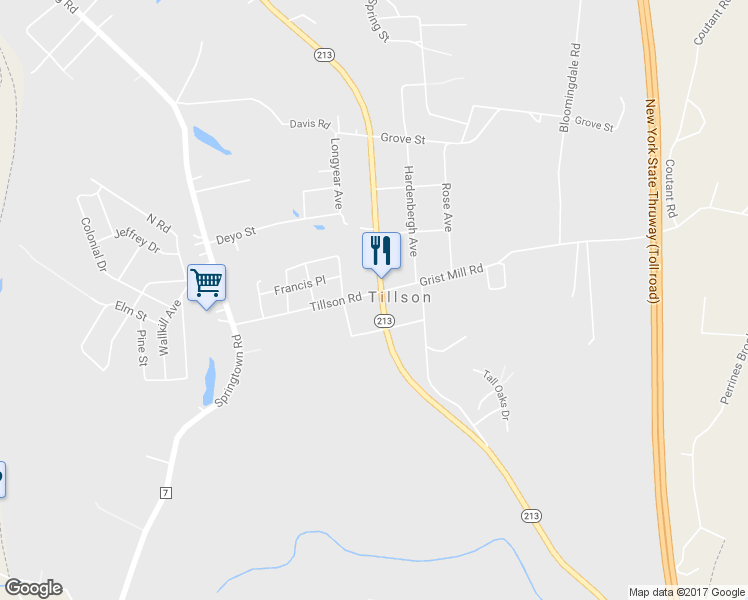 map of restaurants, bars, coffee shops, grocery stores, and more near 60 Tillson Road in Tillson