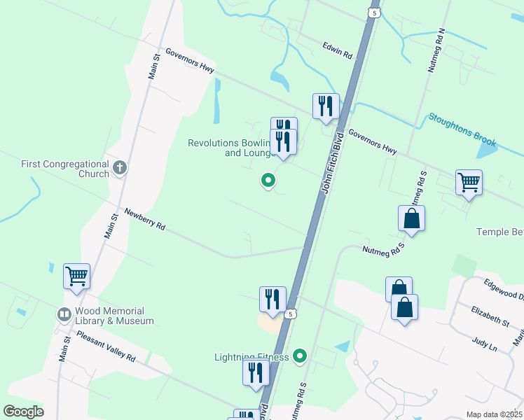 map of restaurants, bars, coffee shops, grocery stores, and more near 62 Colony Road in South Windsor