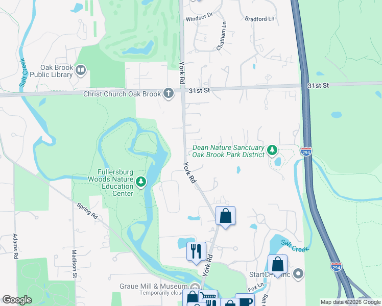 map of restaurants, bars, coffee shops, grocery stores, and more near 3305 York Road in Oak Brook