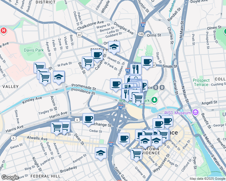 map of restaurants, bars, coffee shops, grocery stores, and more near 8 Holden Street in Providence