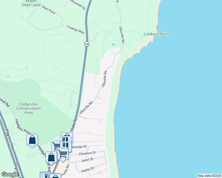 map of restaurants, bars, coffee shops, grocery stores, and more near 29 Ellisville Road in Plymouth