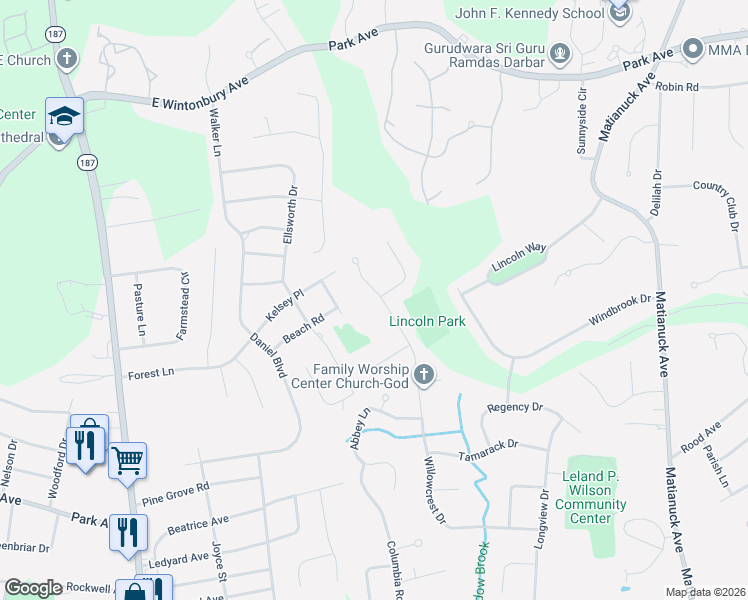 map of restaurants, bars, coffee shops, grocery stores, and more near 225 Willowcrest Drive in Windsor
