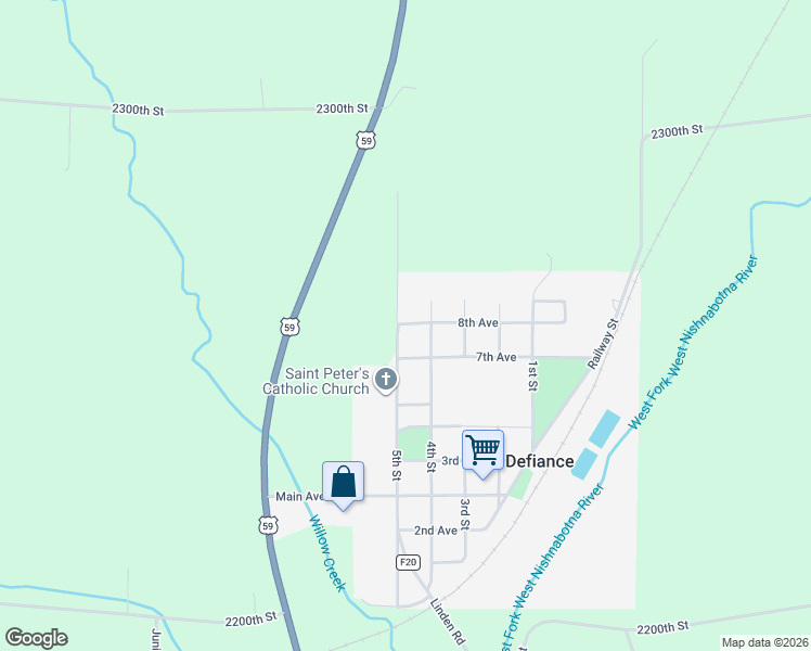 map of restaurants, bars, coffee shops, grocery stores, and more near 706 5th Street in Defiance
