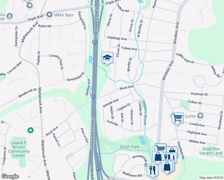 map of restaurants, bars, coffee shops, grocery stores, and more near 148 Rood Avenue in Windsor