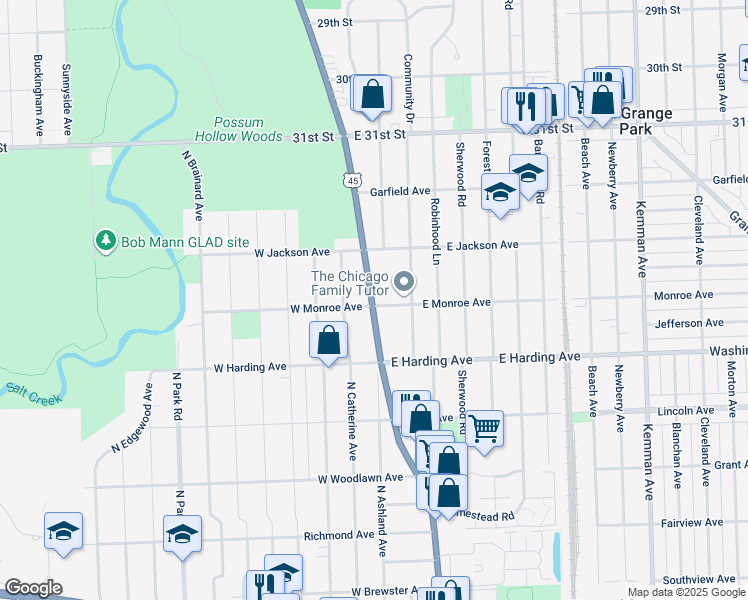 map of restaurants, bars, coffee shops, grocery stores, and more near 803 North La Grange Road in La Grange Park