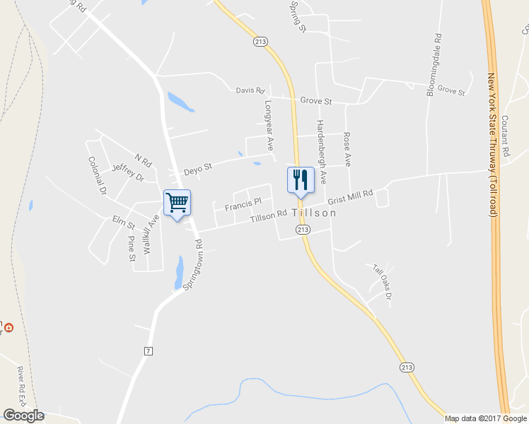 map of restaurants, bars, coffee shops, grocery stores, and more near 41 Tillson Road in Tillson