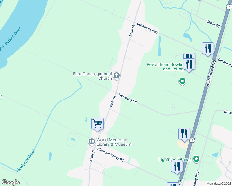 map of restaurants, bars, coffee shops, grocery stores, and more near Main Street in South Windsor