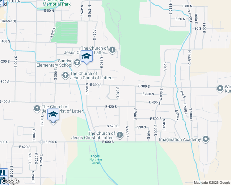 map of restaurants, bars, coffee shops, grocery stores, and more near 326 South 640 East in Smithfield