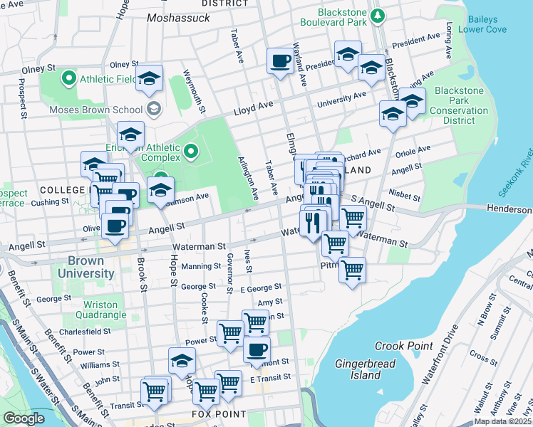 map of restaurants, bars, coffee shops, grocery stores, and more near 272 Gano Street in Providence