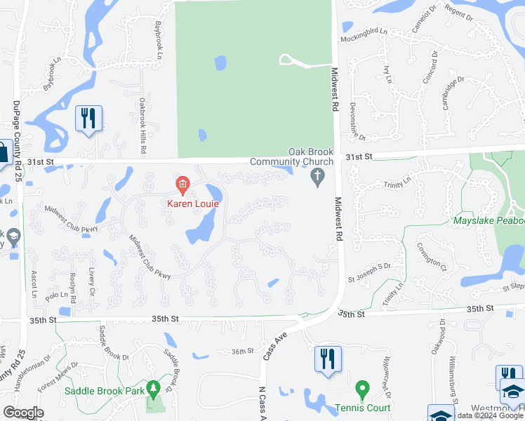 map of restaurants, bars, coffee shops, grocery stores, and more near 1914 Midwest Club Parkway in Oak Brook