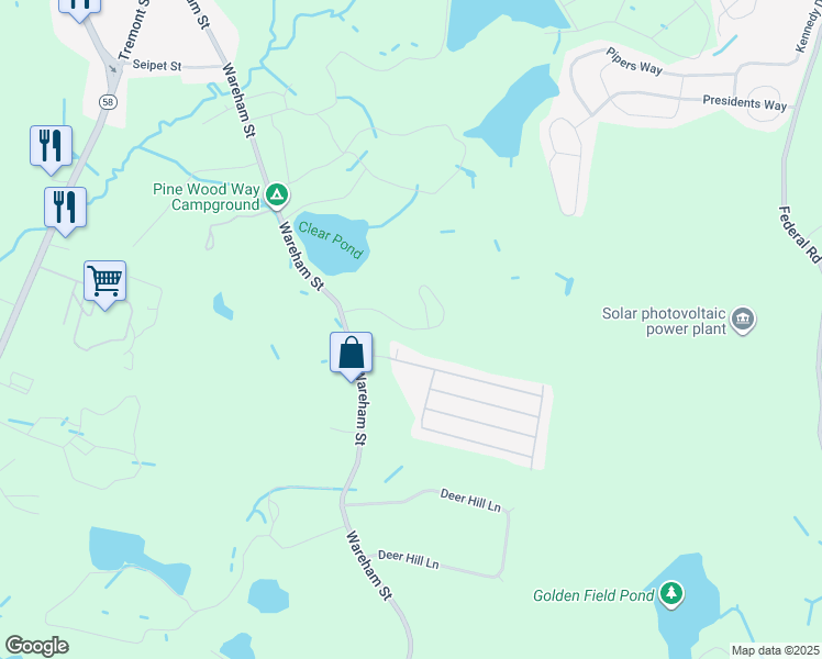 map of restaurants, bars, coffee shops, grocery stores, and more near 36 Copper Lantern Lane in Carver