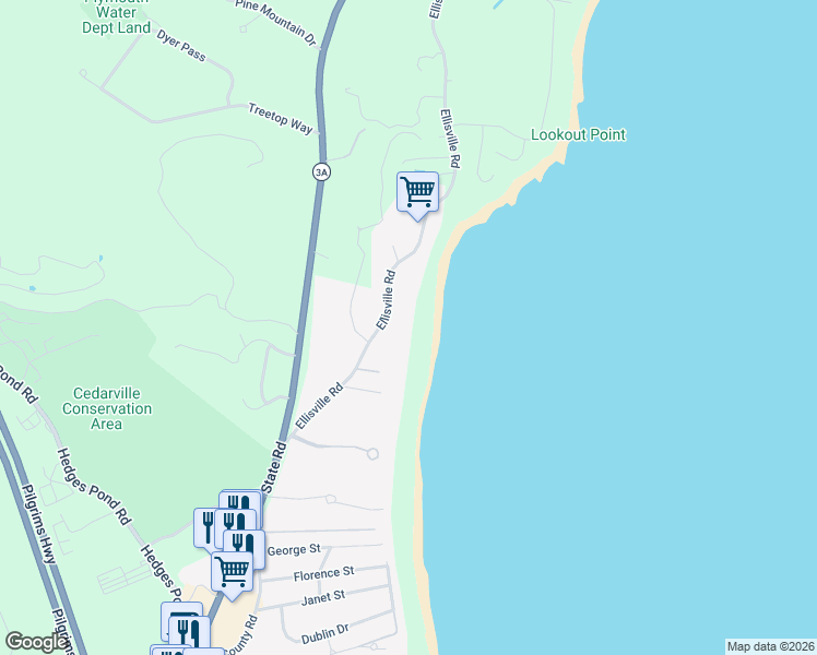 map of restaurants, bars, coffee shops, grocery stores, and more near 29 Ellisville Road in Plymouth