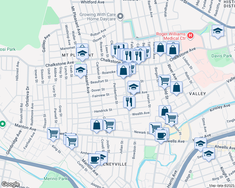 map of restaurants, bars, coffee shops, grocery stores, and more near 26 Amity Street in Providence