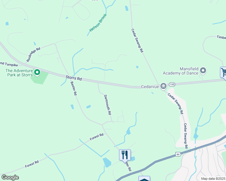 map of restaurants, bars, coffee shops, grocery stores, and more near 39 Dartmouth Road in Mansfield