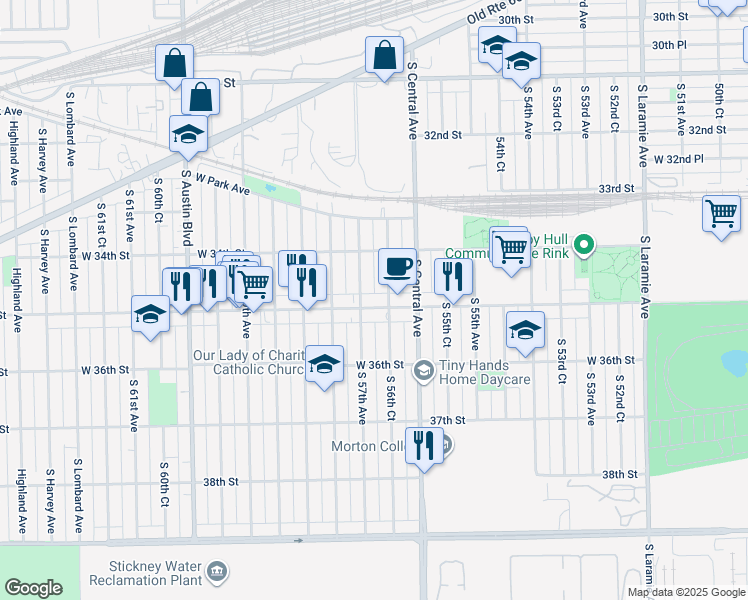 map of restaurants, bars, coffee shops, grocery stores, and more near 5631 West 35th Street in Cicero