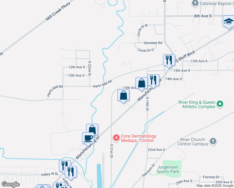 map of restaurants, bars, coffee shops, grocery stores, and more near 1629-1775 South 21st Street in Clinton