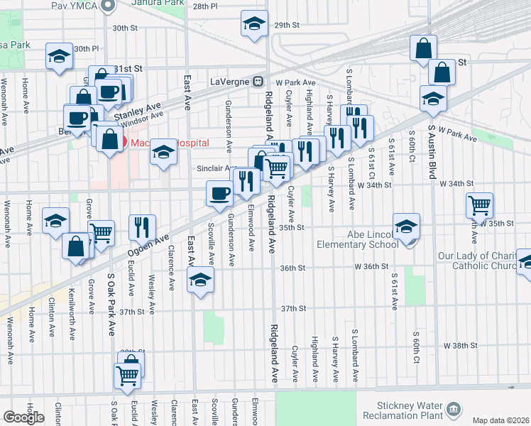 map of restaurants, bars, coffee shops, grocery stores, and more near in Berwyn
