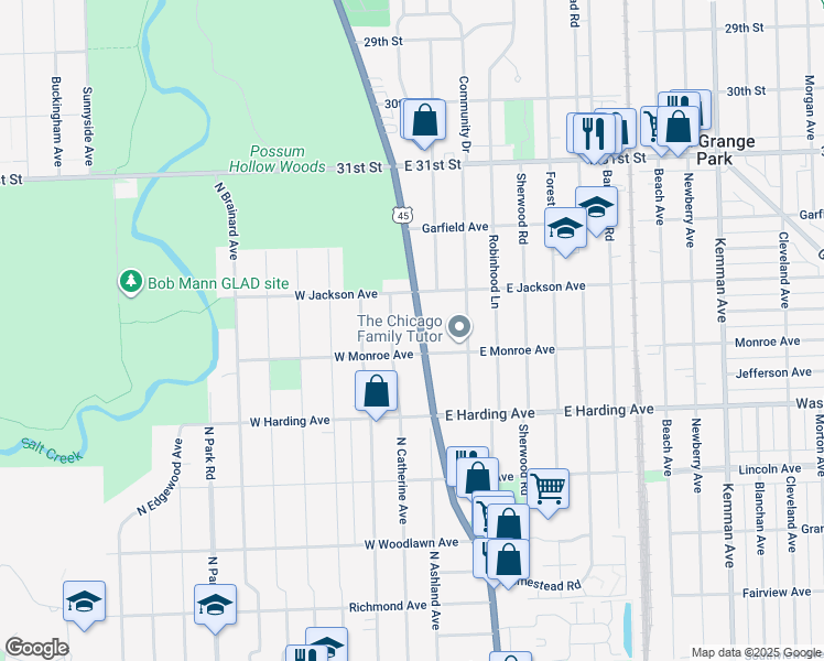 map of restaurants, bars, coffee shops, grocery stores, and more near 803 North La Grange Road in La Grange Park