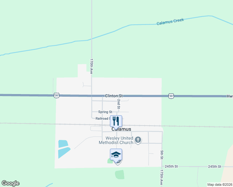 map of restaurants, bars, coffee shops, grocery stores, and more near 210 Clinton Street in Calamus