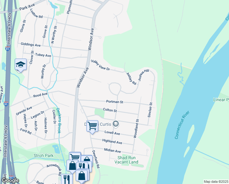 map of restaurants, bars, coffee shops, grocery stores, and more near 66 Amanda Circle in Windsor