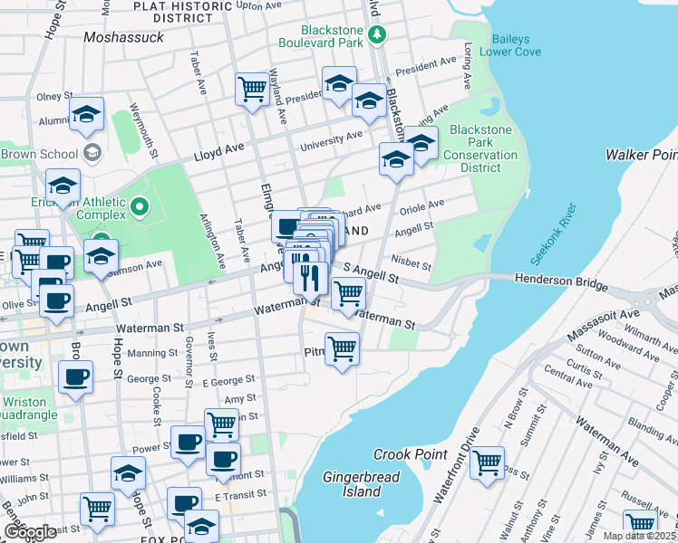 map of restaurants, bars, coffee shops, grocery stores, and more near 172 Medway Street in Providence