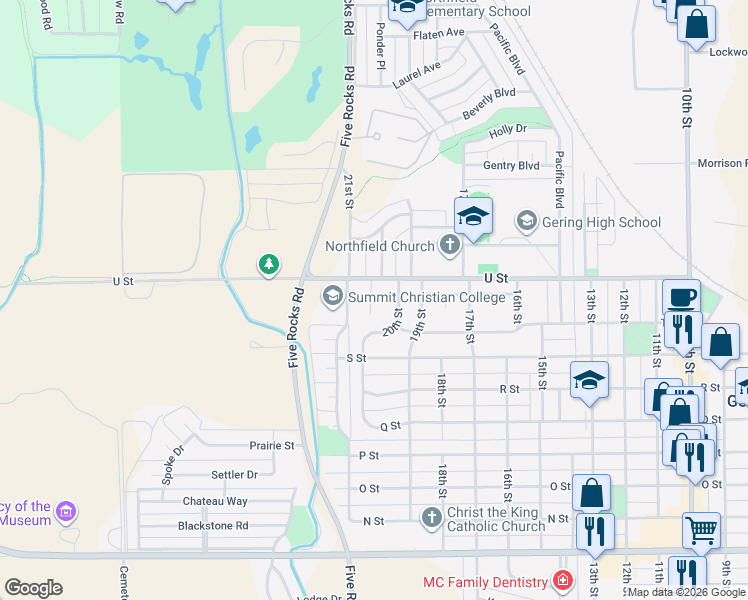 map of restaurants, bars, coffee shops, grocery stores, and more near 1975 20th Street in Gering