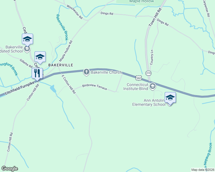 map of restaurants, bars, coffee shops, grocery stores, and more near 50 Birdsview Terrace in New Hartford